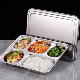 Khay cơm inox 201 cho bé có nắp đậy 3-5 ngăn sâu lòng phong cách Hàn Quốc khay inox đựng thức ăn khay cơm chia ngăn