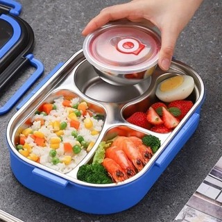 Khay cơm inox 201 cho bé có nắp đậy 3-5 ngăn sâu lòng phong cách Hàn Quốc khay inox đựng thức ăn khay cơm chia ngăn