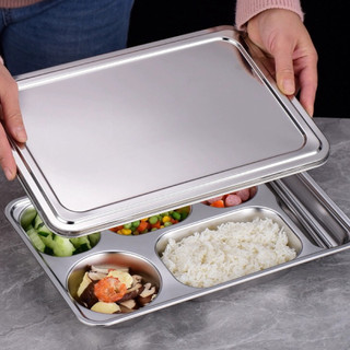 Khay cơm inox 201 cho bé có nắp đậy 3-5 ngăn sâu lòng phong cách Hàn Quốc khay inox đựng thức ăn khay cơm chia ngăn