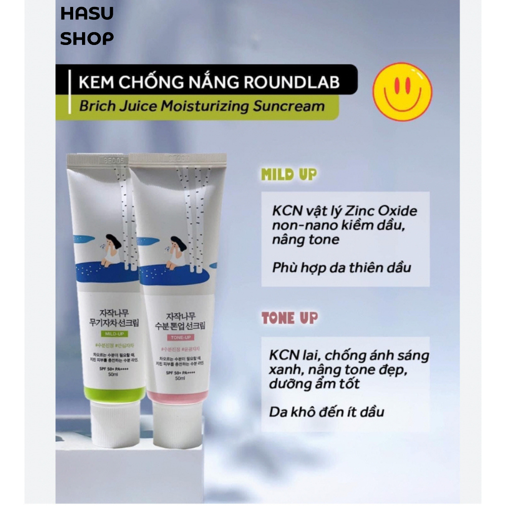 Kem chống nắng Round Lab Birch Juice Moisturizing SunCream SPF50+ 50ml - HasuShop