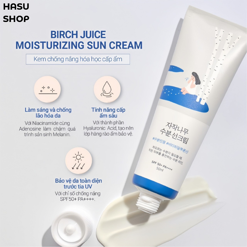 Kem chống nắng Round Lab Birch Juice Moisturizing SunCream SPF50+ 50ml - HasuShop