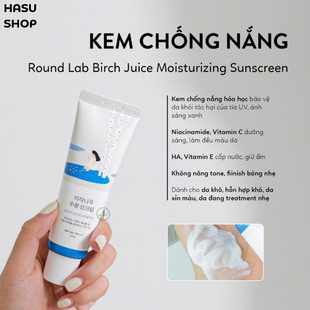 Kem chống nắng Round Lab Birch Juice Moisturizing SunCream SPF50+ 50ml - HasuShop