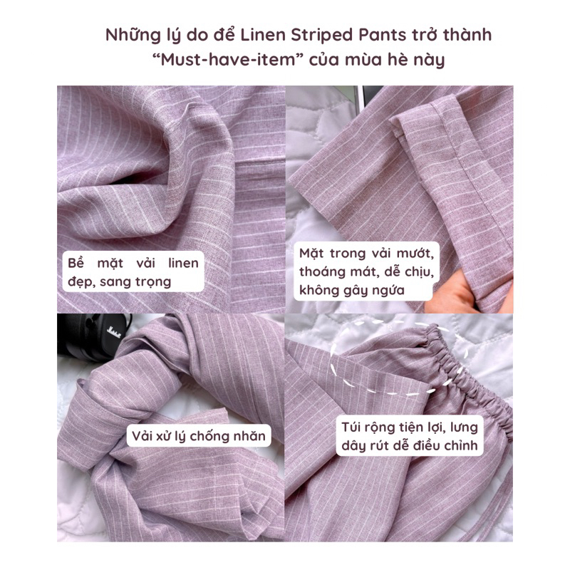 Quần dài linen ống rộng kẻ sọc Remmus cho nữ
