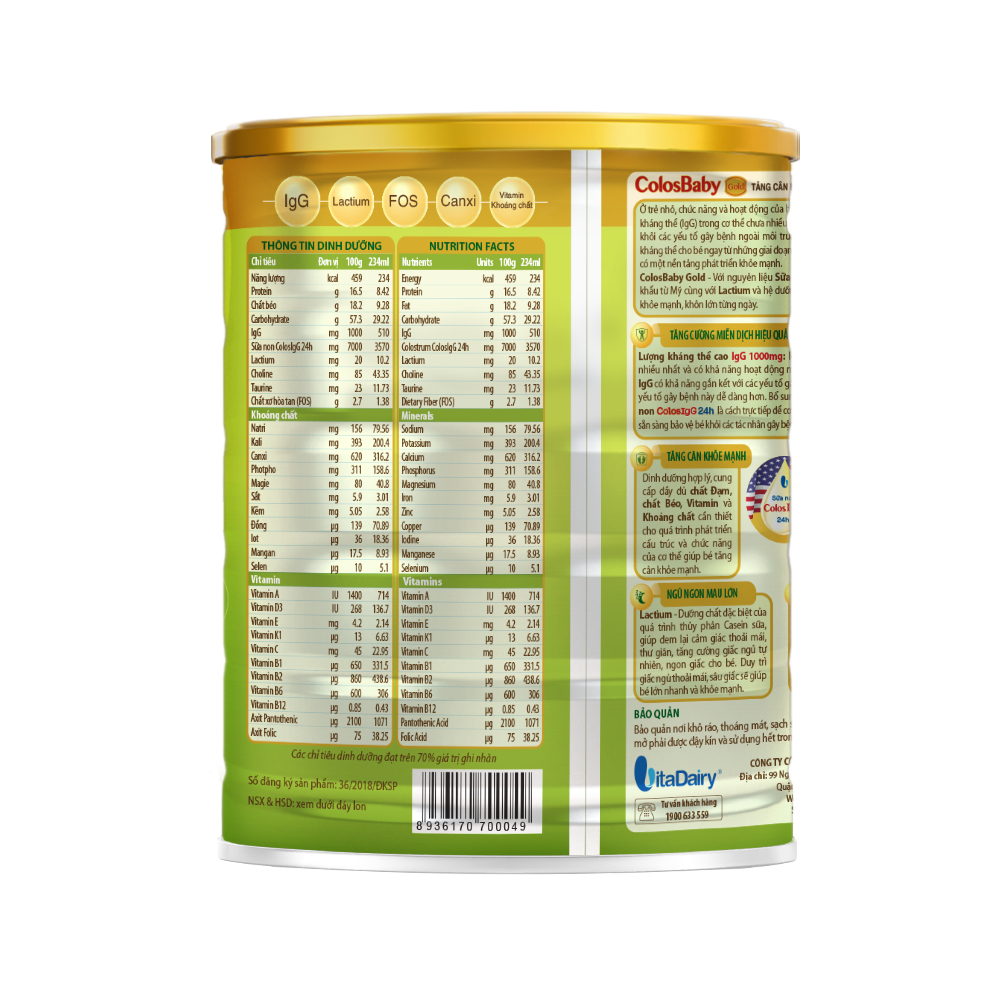 Ảnh Sữa non COLOSBABY GOLD 1+ 800g, sữa bột giúp bé tăng cân - VitaDairy 2