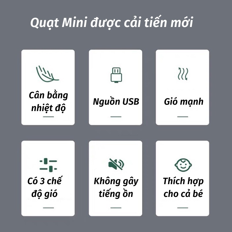 Quạt Tích Điện Mini Để Bàn Làm Việc, Kẹp Xe Đẩy Cho Bé Chắc Chắn