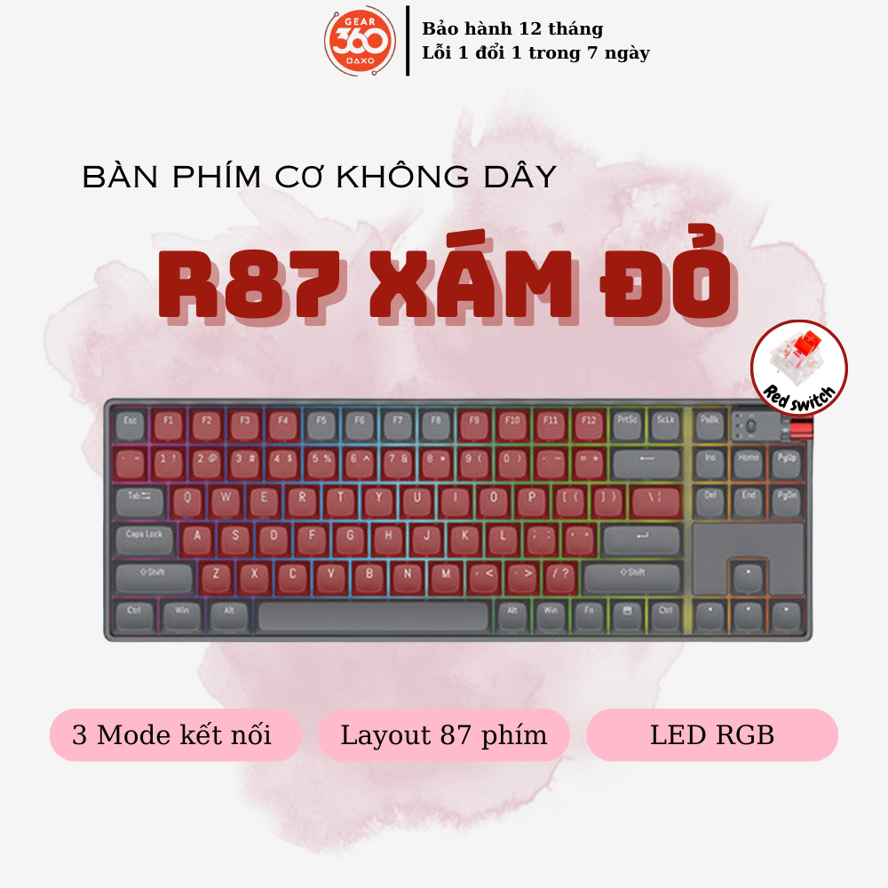 Bàn phím cơ Royal Axe R87, 3 chế độ kết nối, led RGB nhiều chế độ ...