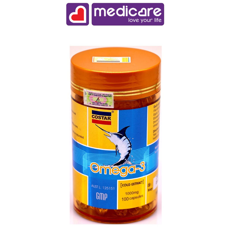 Viên uống dầu cá COSTAR Omega3 hỗ trợ giảm mỡ máu, tốt cho tim mạch và mắt 1000mg hộp 100 viên