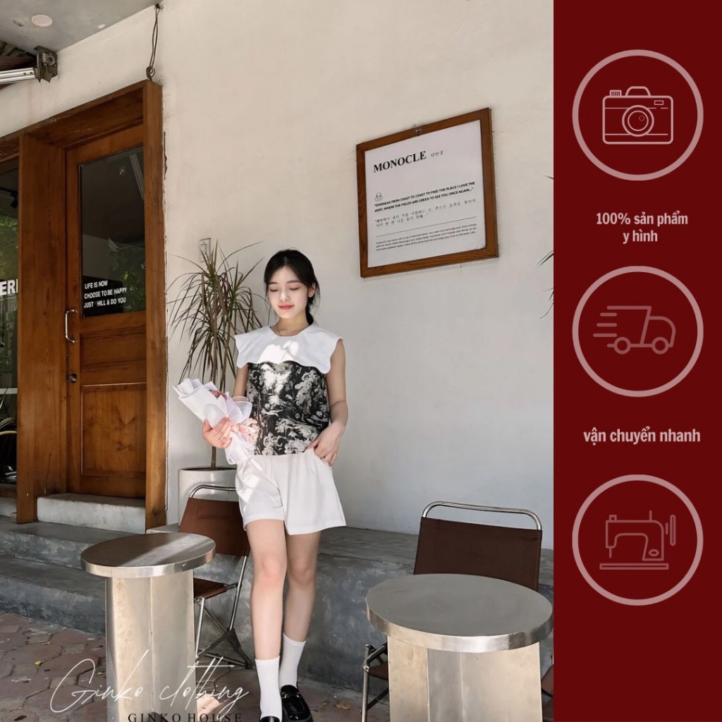 GINKO CLOTHING_Set cổ vuông sóng cầu kì xinh đẹp phong cách tiểu thư_set2409
