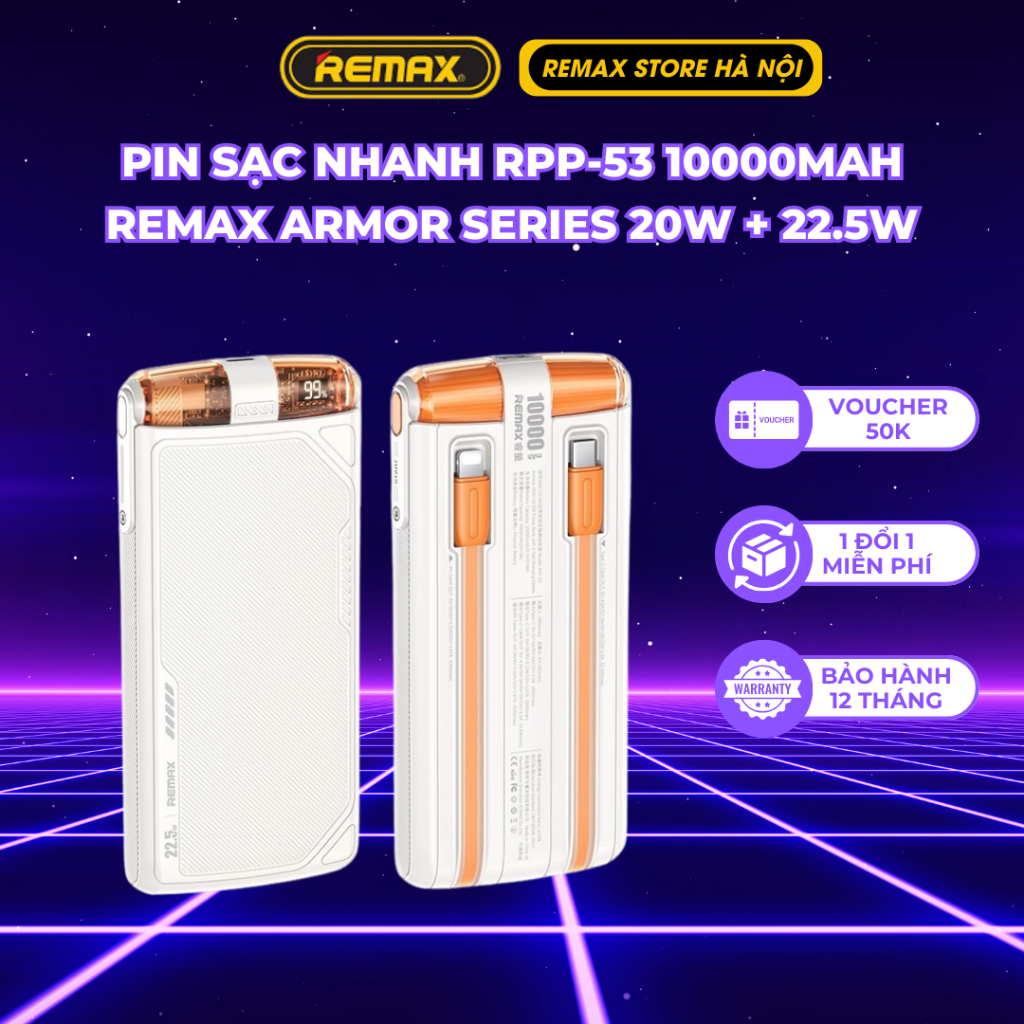 Pin sạc nhanh RPP-53 10000mAh Remax Armor Series 20W + 22.5W Power Bank ...