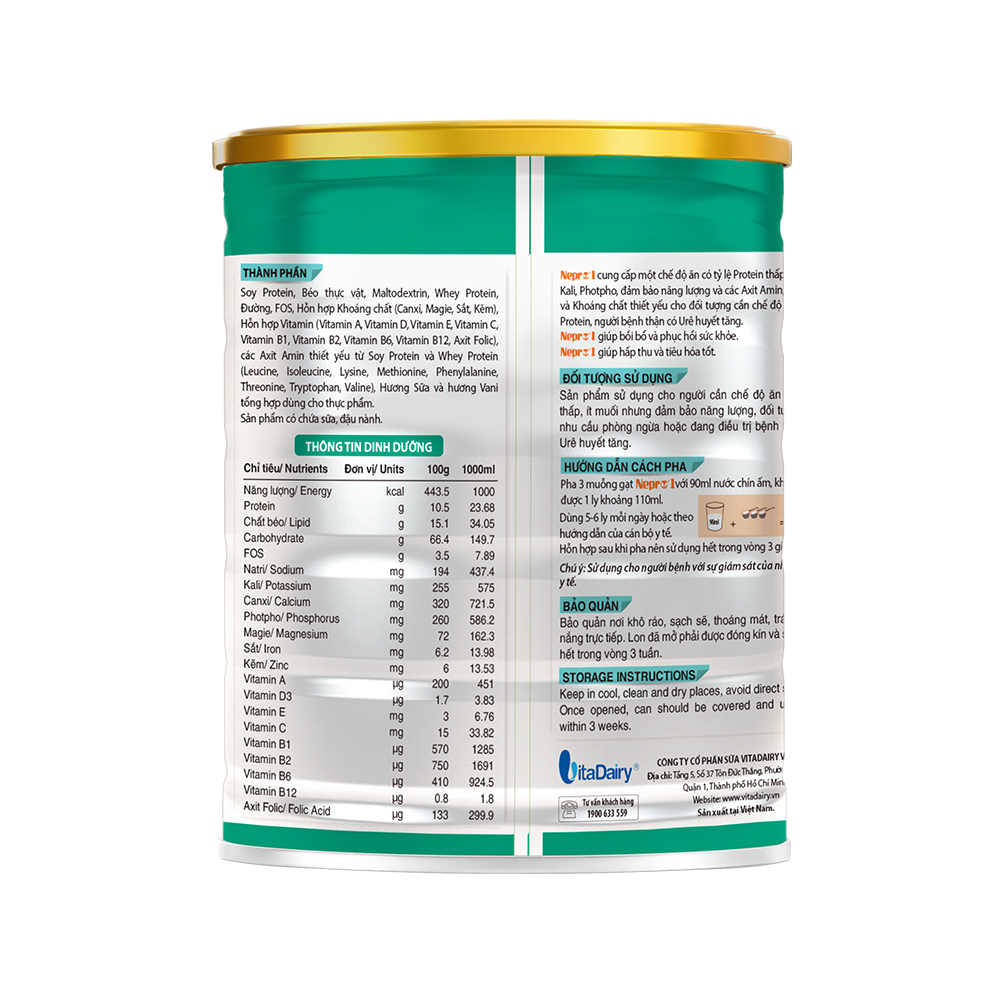 Ảnh Sữa bột Nepro 1 900g giảm Protein - VitaDairy 3