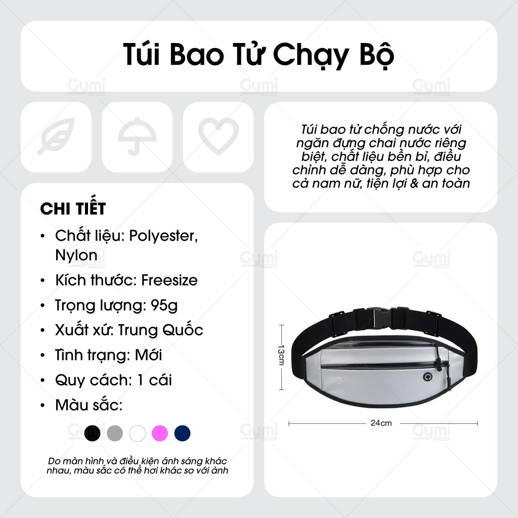 Túi Bao Tử - Túi Chạy Bộ, Đeo Bụng, Đeo Hông Tròn Chống Thấm Nước 5 Màu Sắc - Có Kèm Ngăn Đựng Nước - TĐE05-Tron