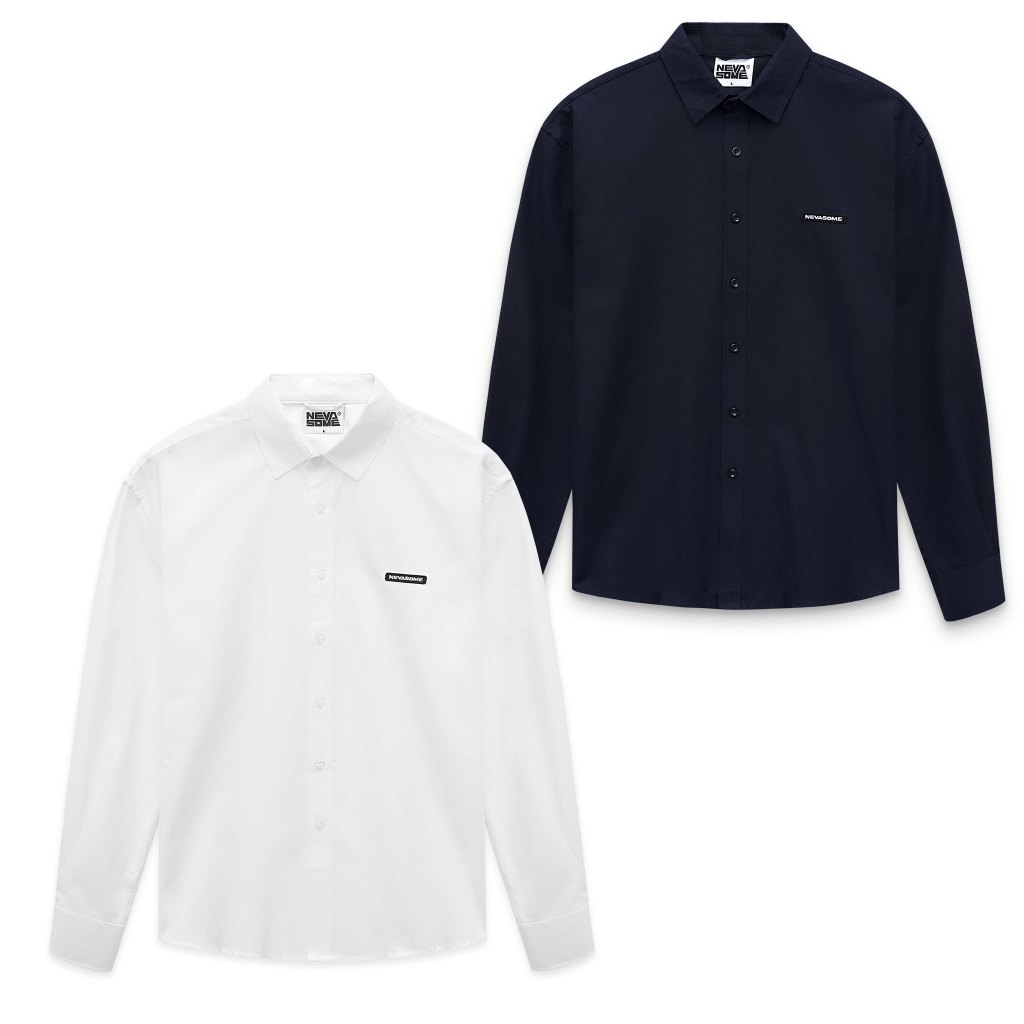 [Xả Hàng] Áo Sơ Mi Trơn Local Brand NEVASOME Basic Xanh Than Trắng Dài Tay Oxford Form Oversize Rộng Nam Nữ