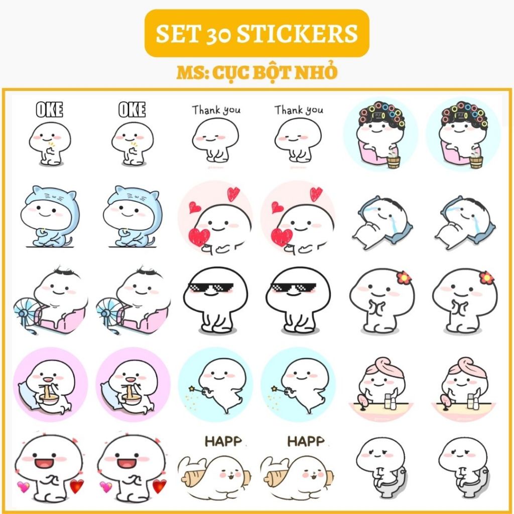 🔥SET 30 HÌNH DÁN STICKERS - CỤC BỘT NHỎ 🔥 | Shopee Việt Nam
