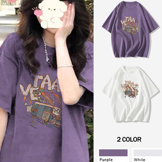 Áo Thun cotton Cổ Tròn Ngắn Tay Dáng Rộng Thời Trang Mùa Hè Cho Nữ