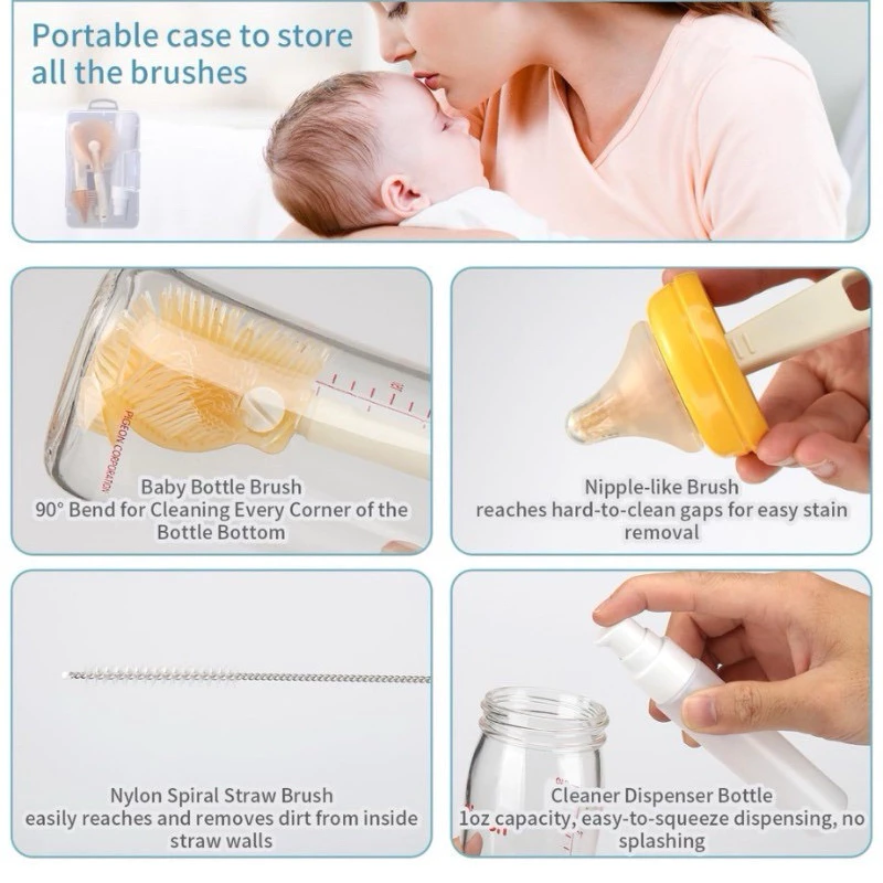 Bộ Hộp Cọ Bình Joy Life 6 Chi Tiết Di Động Vừa Cọ Bình,Vừa Úp Bình Tiện Lợi, Vệ Sinh, Nhỏ Gọn Dễ Man