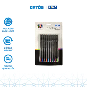 Bút bi 10 màu mực LINC Pentonic 7024 - Vỉ 10pcs - Ngòi 0.7mm, viết trơn, nét đều, nhập khẩu Ấn Độ