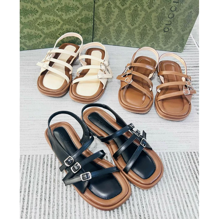 Sandal nữ, sandal học sinh nữ, sandal xẹp nữ MAILIAA 3 quai nút đế xẹp mềm đi êm