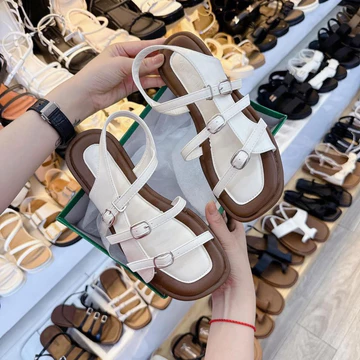 Sandal nữ, sandal học sinh nữ, sandal xẹp nữ MAILIAA 3 quai nút đế xẹp mềm đi êm