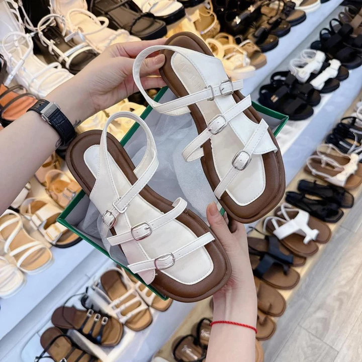 Sandal nữ, sandal học sinh nữ, sandal xẹp nữ MAILIAA 3 quai nút đế xẹp mềm đi êm