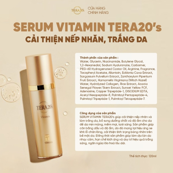 Ảnh Tinh chất Vitamin Tera20's dưỡng sáng, cấp ẩm và chống lão hóa, làm dịu da nhạy cảm, cải thiện nếp nhăn (120ml) 3