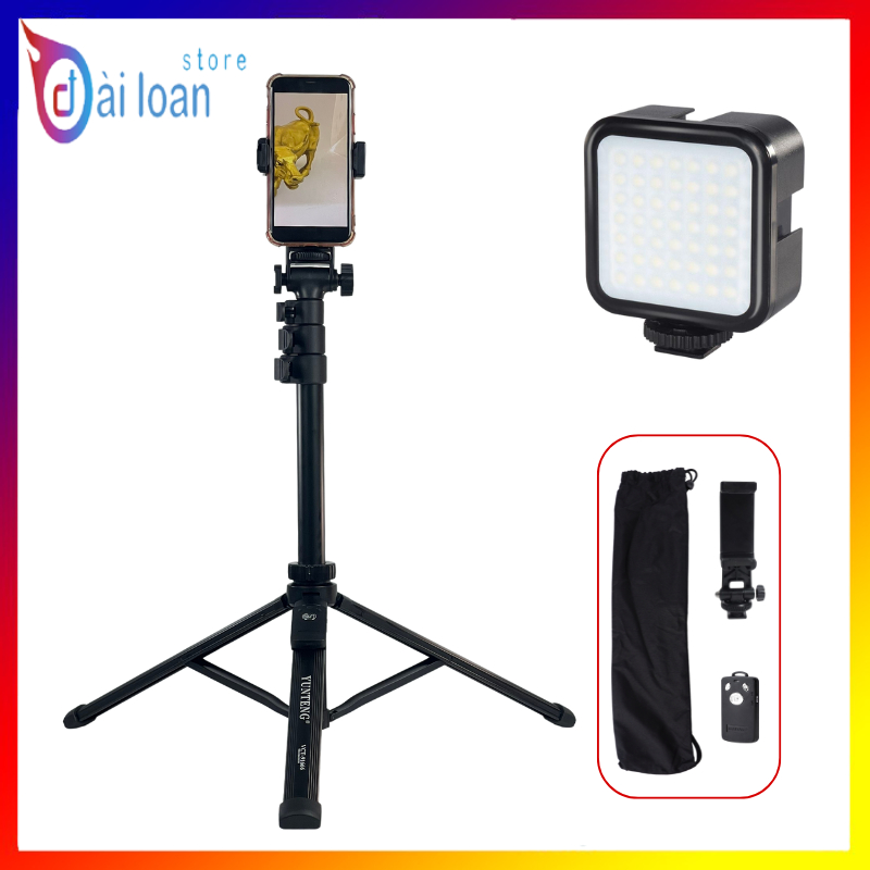 Combo Gậy VCT 91666 và Đèn RGB - Gậy chụp ảnh tích hợp 3 chân tripod kèm remote từ xa