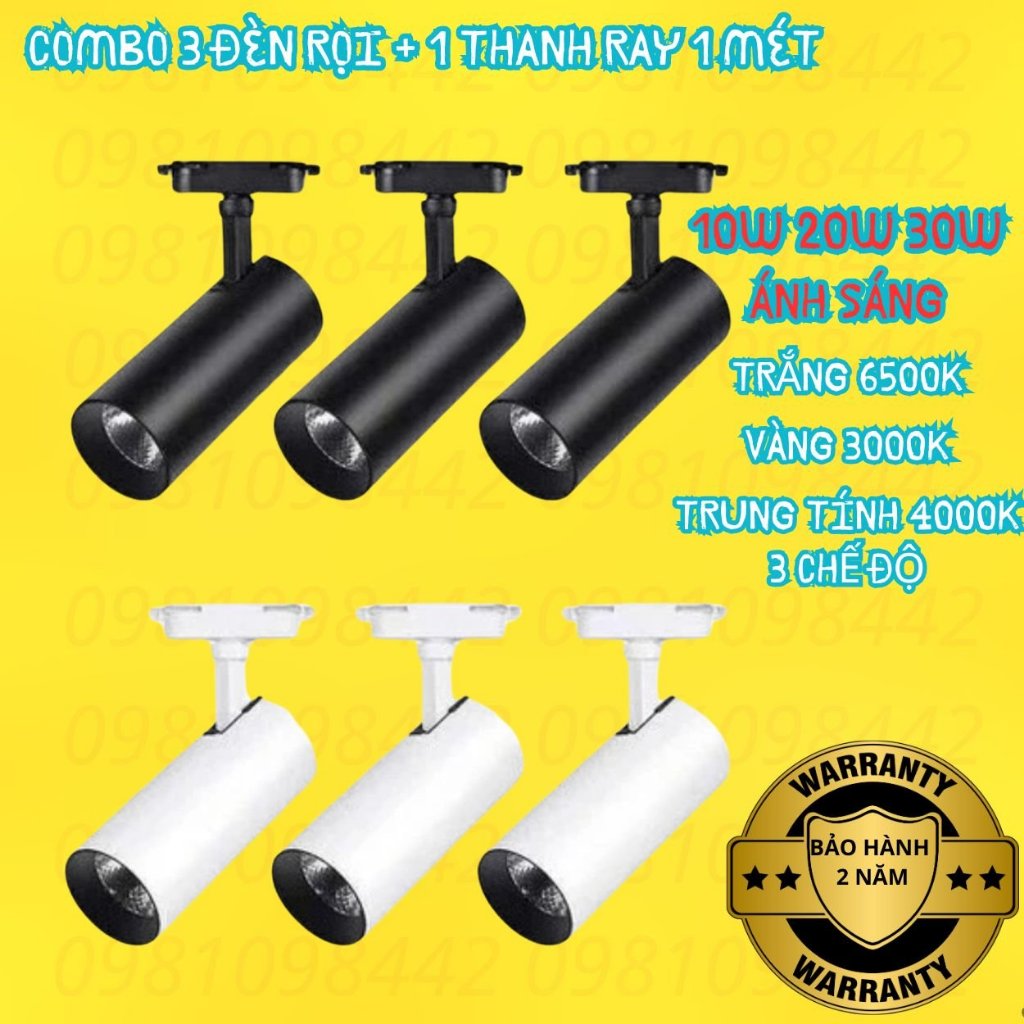 ComBo Đèn Rọi 3 Đèn +1 Thanh Ray 1m Ống Bơ Dài Cao Cấp Công Xuất 10w ...