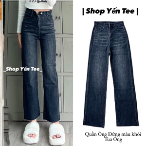 Quần jeans ống đứng nữ màu khói tua ống mặc đi học che khuyết điểm Yến Tee Shop #0216