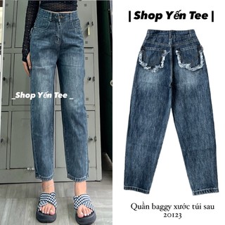 Quần baggy nữ xước túi sau Yến Tee Shop ,màu xanh đá đẹp lạ Yến Tee