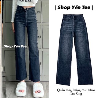 Quần jeans ống đứng nữ màu khói tua ống , quần đi học Yến Tee #0216