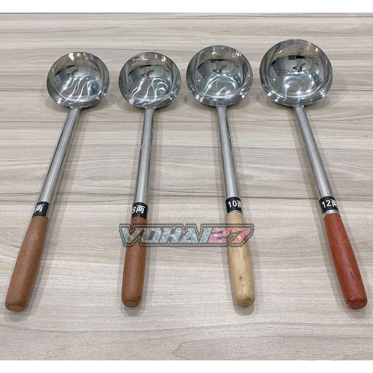 Vá thợ xào inox cao cấp - muôi xào inox cán gỗ