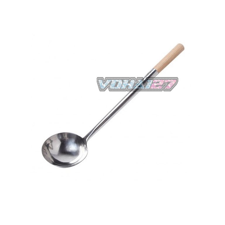 Vá thợ xào inox cao cấp - muôi xào inox cán gỗ