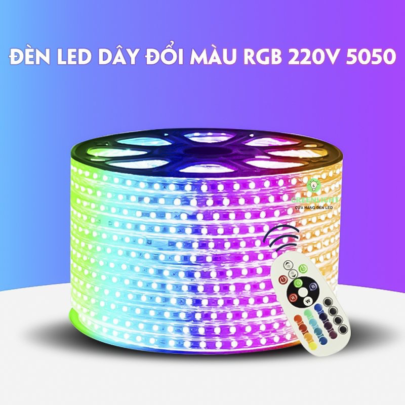 Đèn LED Dây Đổi Màu 5050 RGB 220V 100m loại tốt chuyển đổi màu bằng ...