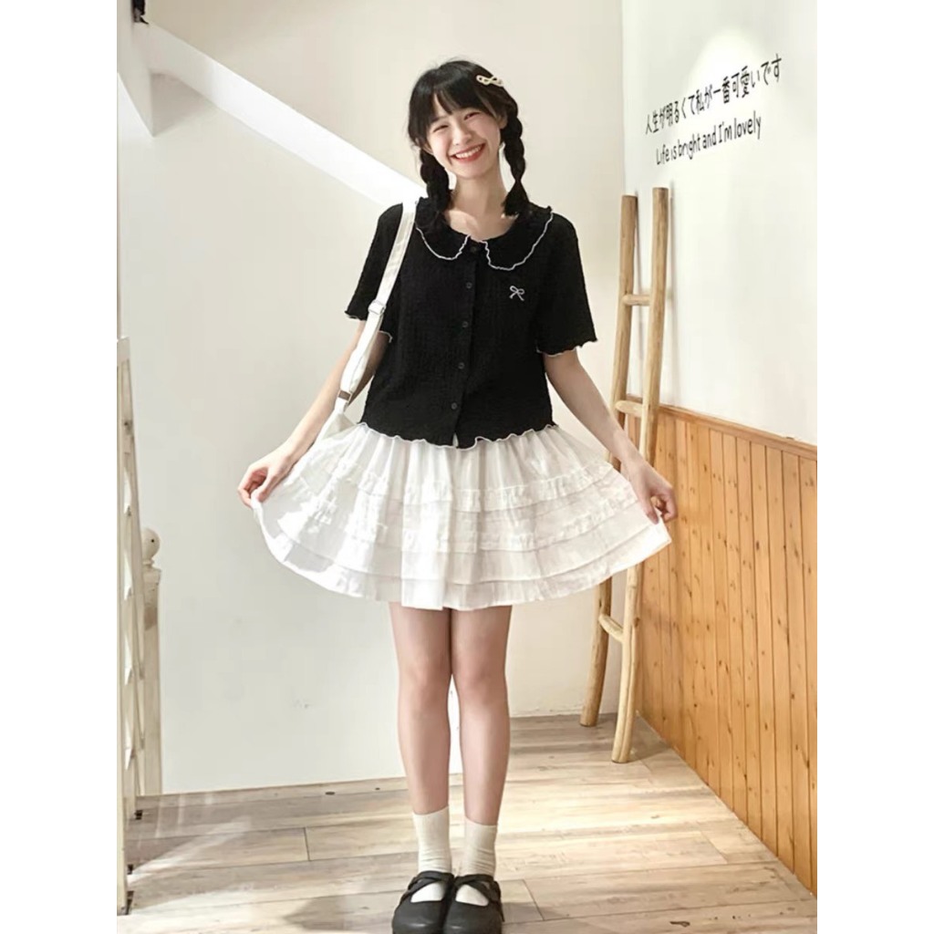 Áo sơ mi nữ cổ sen ngắn tay thêu nơ đũi xốp hàn,  áo cộc tay nữ form vừa co dãn Basic Dễ Mặc Thoải Mái (A143) huyenstore