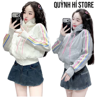 𝐒𝟑 𝐐𝐮𝐲̀𝐧𝐡 𝐇𝐢́ chính chủ | Áo khoác thun gân đi nắng nón to 6 túi, sọc tay basic, Jacket Top Nữ Women