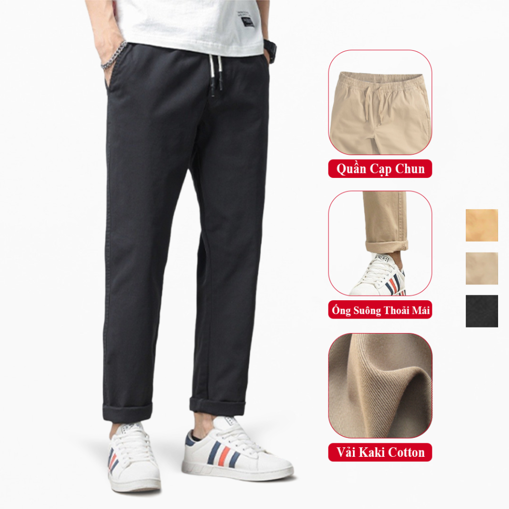Quần Kaki Nam Kiểu Dáng Unisex VICENZO Cao Cấp Vải Kaki Dày Cạp Chun Ống Đứng. Quần Dài Kaki Nam.