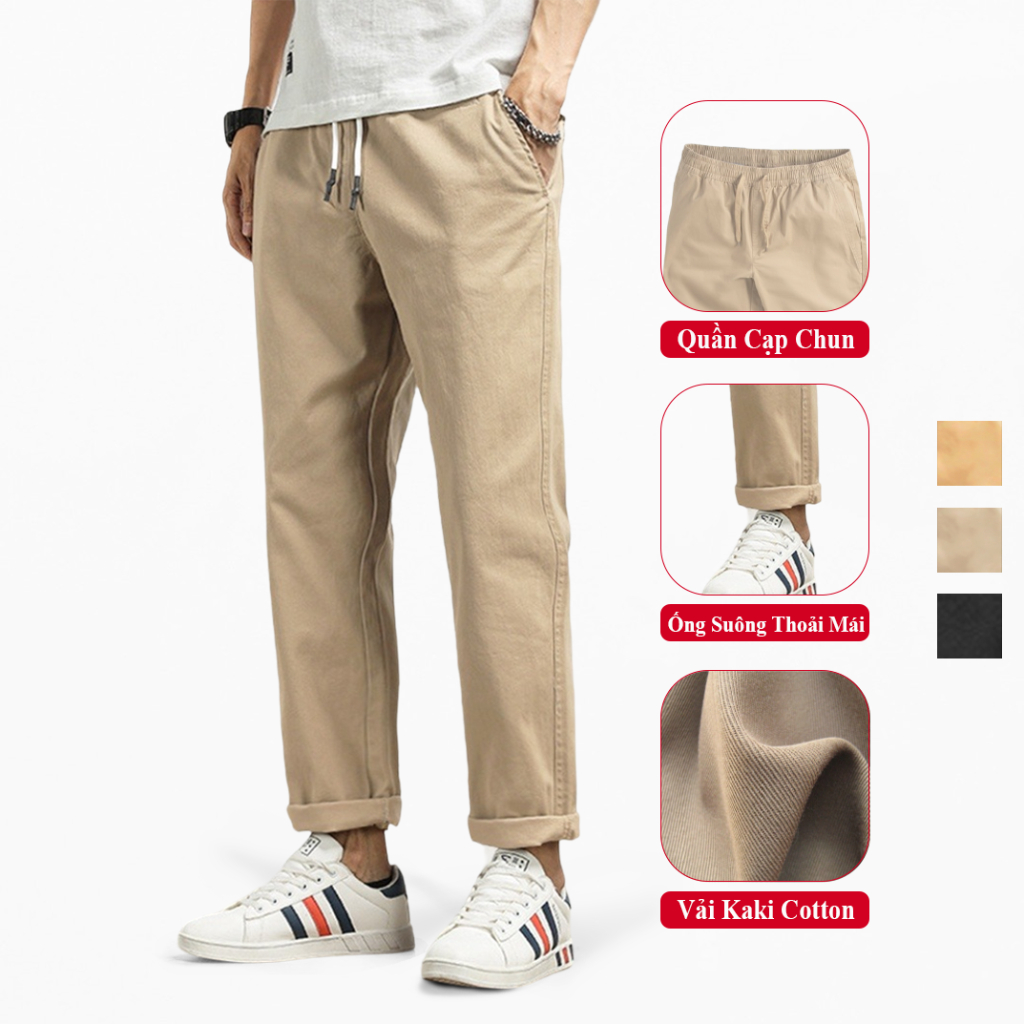 Quần Kaki Baggy Nam Vicenzo Vải Kaki Cotton Mềm Sau Khi Giặt, Quần Dài Kaki Nam Ống Đứng