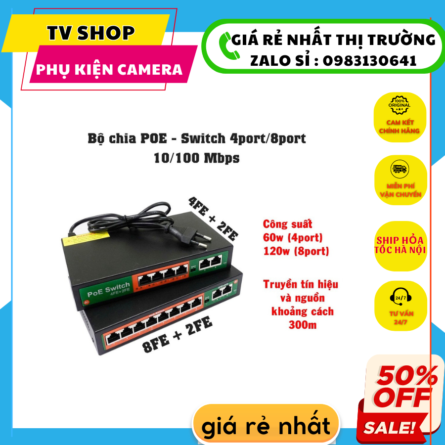 Bộ chia POE 4Port/ 8Port Global+2 cổng Uplink, truyền tín hiệu và nguồn ...