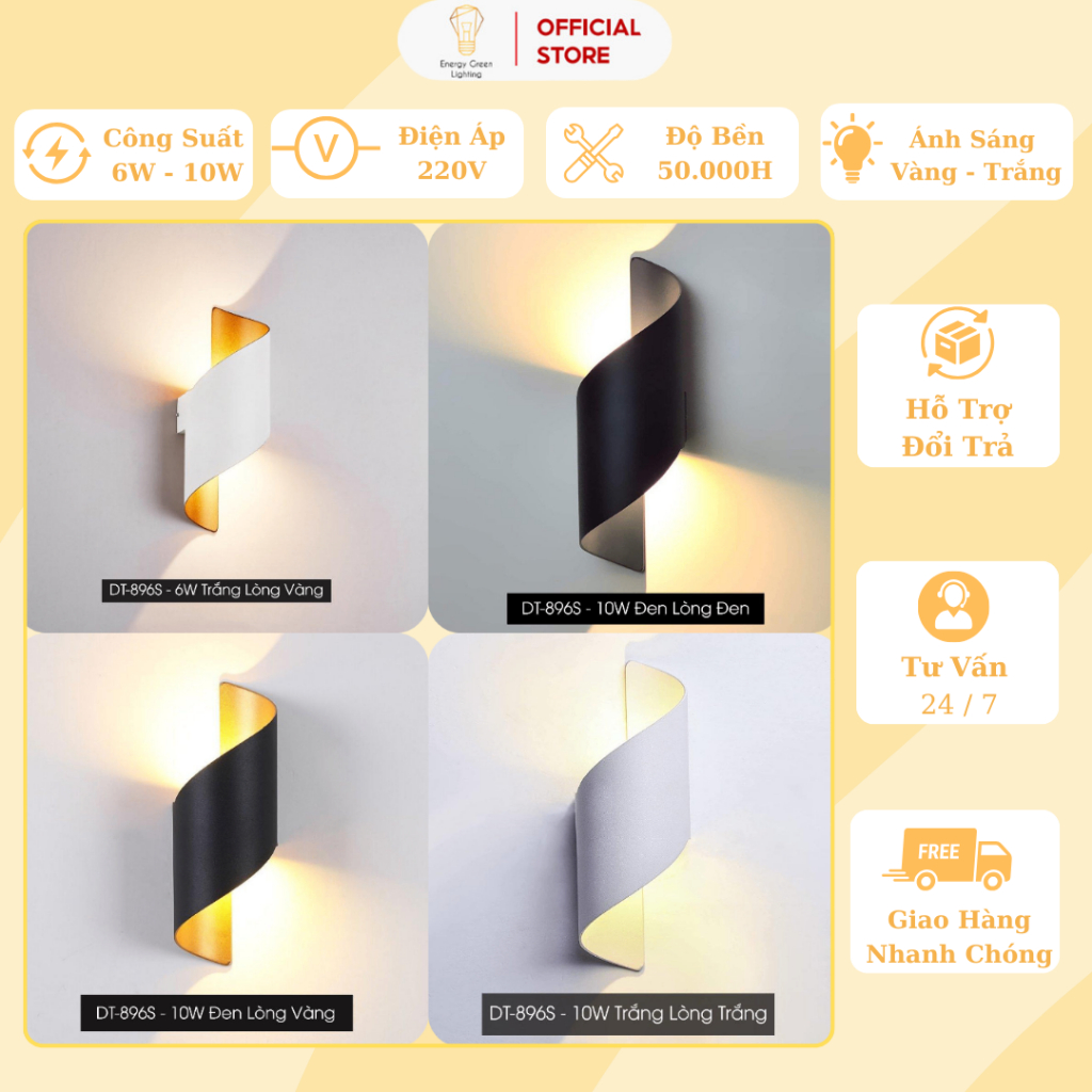 Ảnh Đèn Tường Energy Green Lighting Cong 2 Đầu Phát Sáng DT-896s - Decor Trang Trí Phòng Khách 1