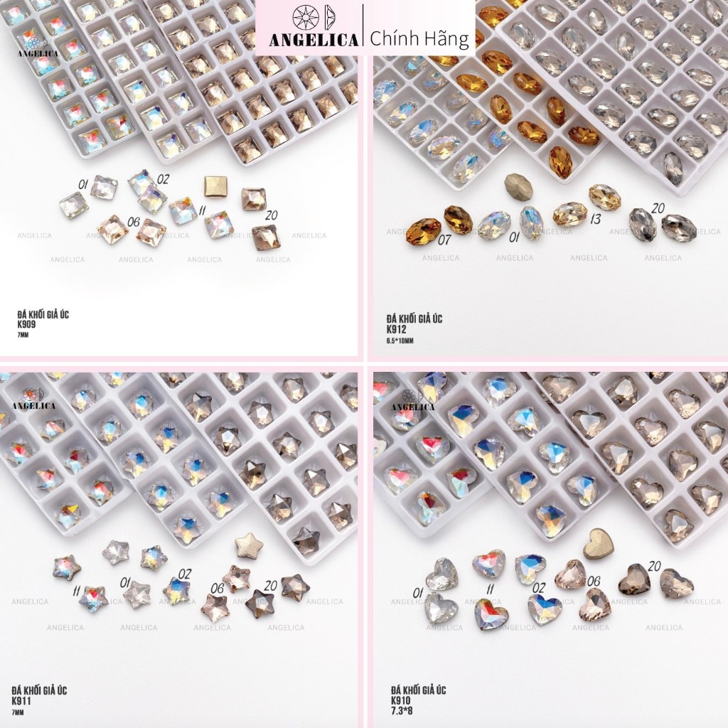 Đá Khối Giả Úc Cao Cấp Siêu Sáng Túi 2 viên Size 6-12mm Trang Trí Nail Angelica