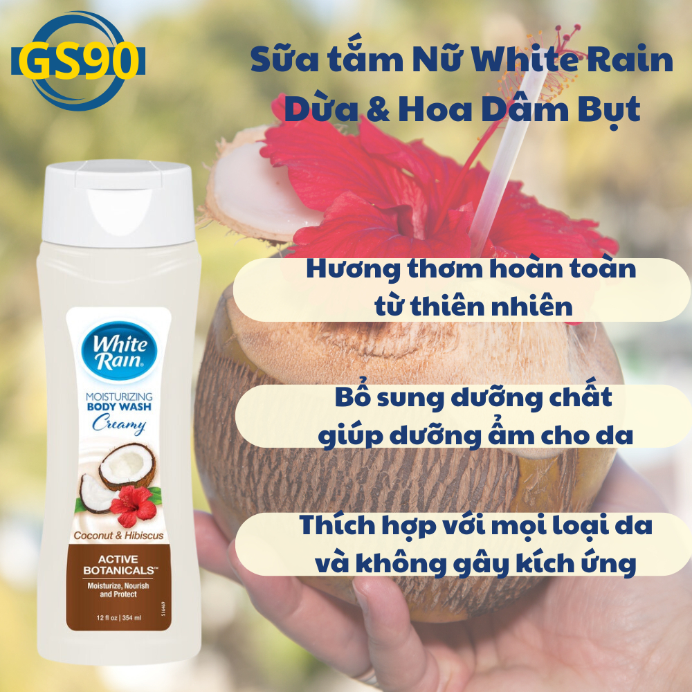 Sữa Tắm Dưỡng Ẩm Nữ Mỹ White Rain Body Wash 354ml, Hương Thơm Mát Và Bảo Vệ Da