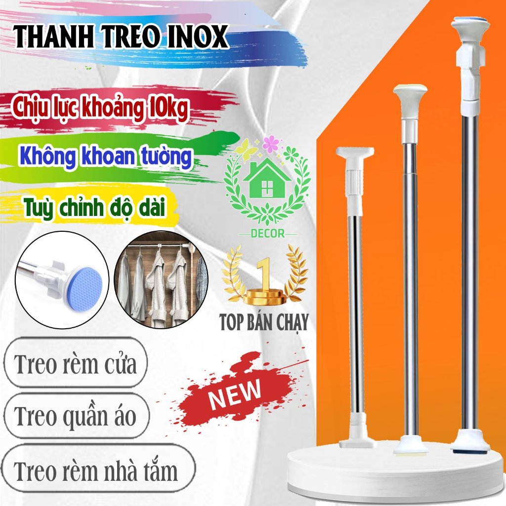 Thanh Treo đa năng inox treo rèm cửa , treo đồ- Không Cần Khoan Tường ...