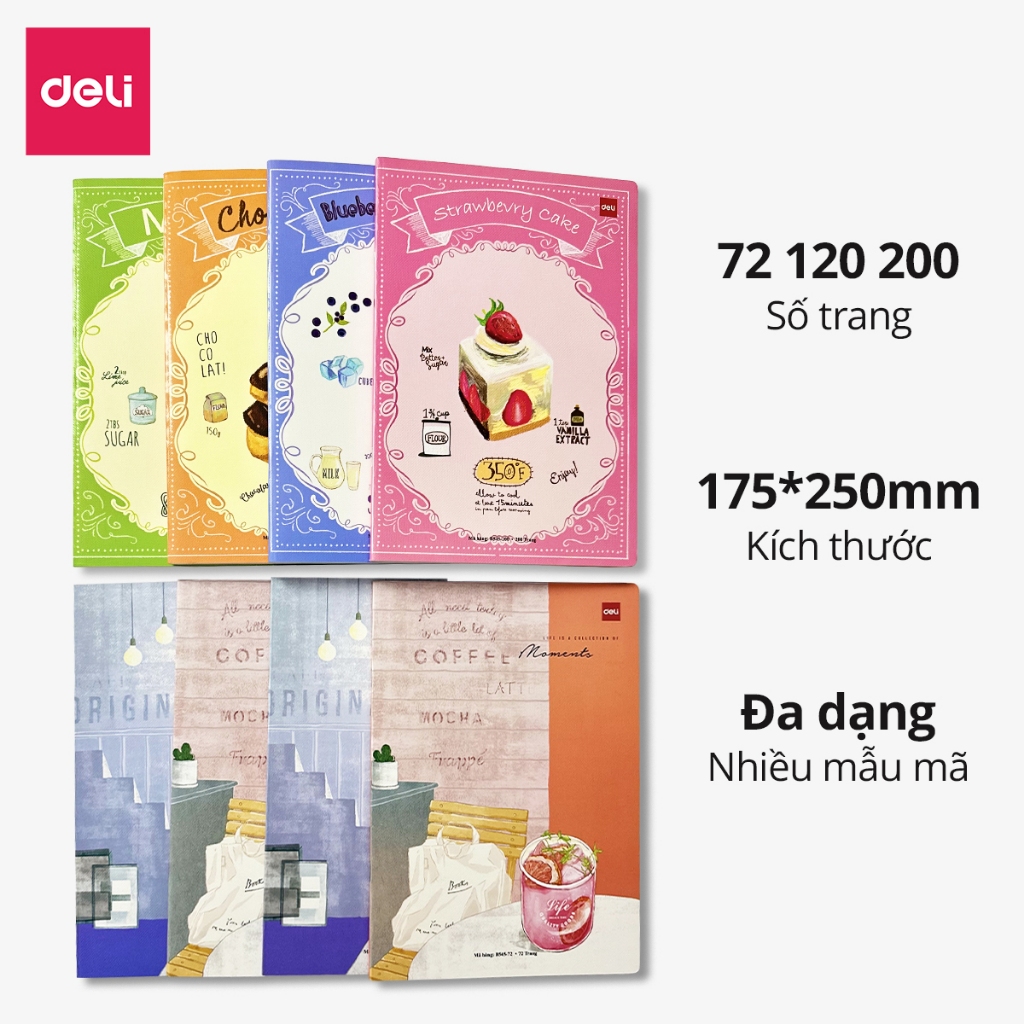 [VOUCHER 20%]Combo 5/10 Vở Kẻ Ngang Deli Tập Vở 72 120 200 Trang Học Sinh Sinh Viên Nhiều Mẫu Mã Cute Sổ Quà Tặng