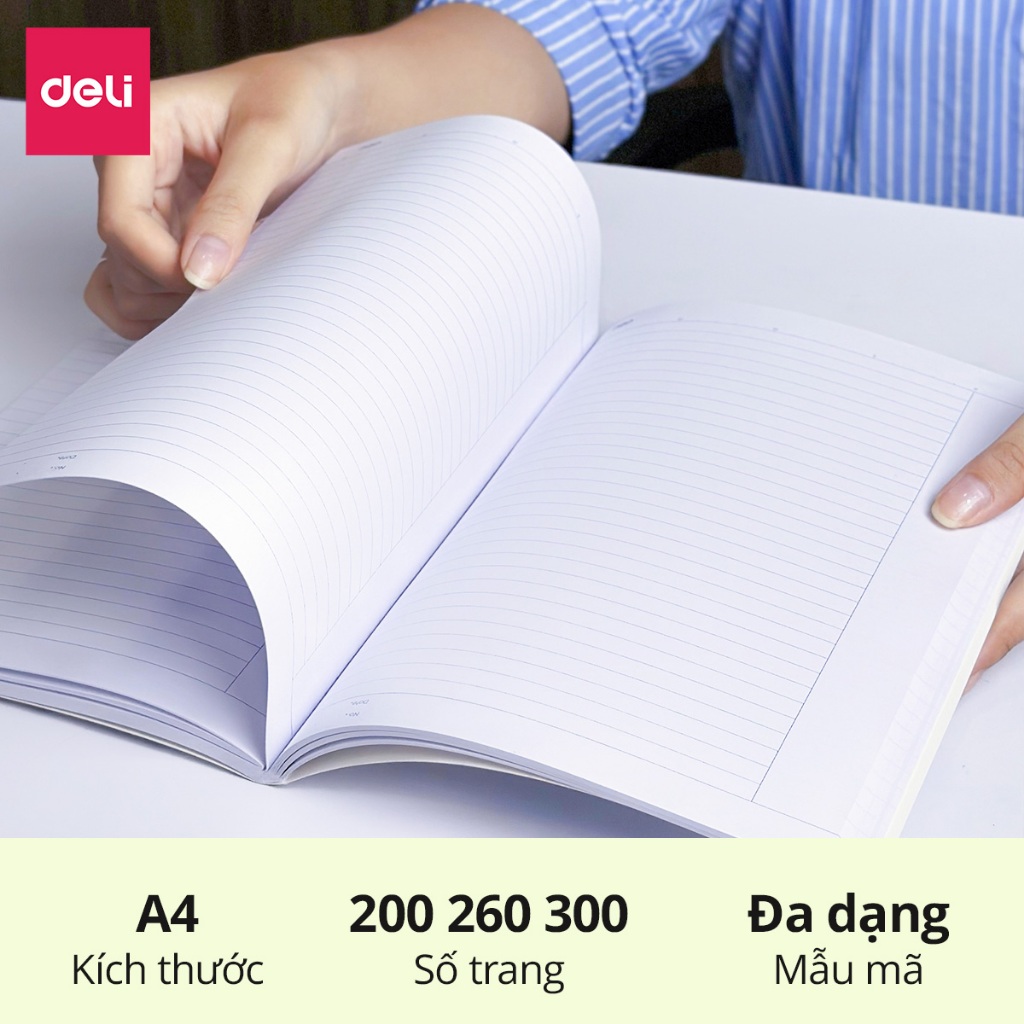 [VOUCHER 20%]Sổ Vở Bìa Bồi Cứng A4 Deli Vở Kẻ Ngang 200/260/300/360 Trang - Tập Kẻ Ngang Giấy Dày Ghi Chép Bài Học Sinh