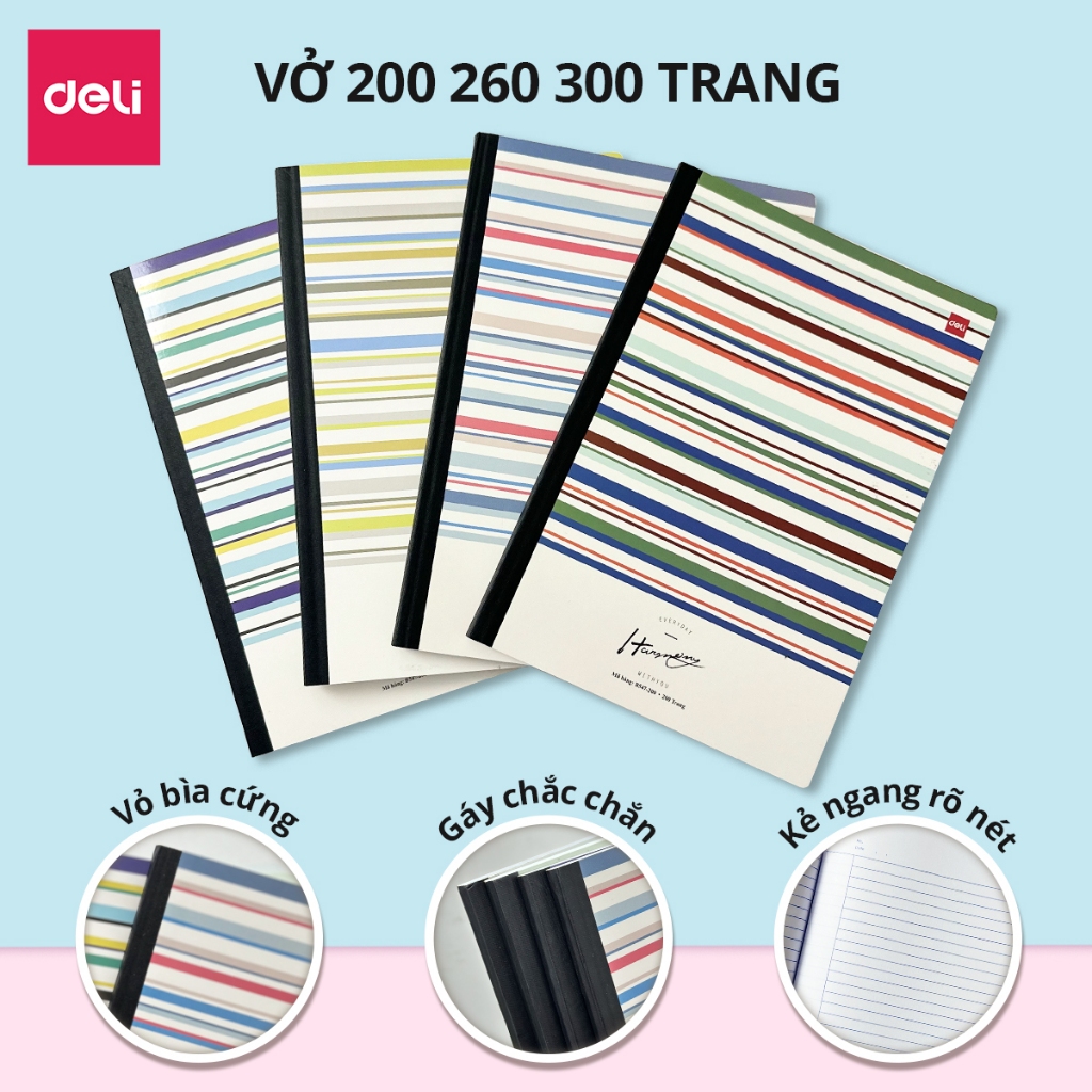 [VOUCHER 20%]Sổ Vở Bìa Bồi Cứng A4 Deli Vở Kẻ Ngang 200/260/300/360 Trang - Tập Kẻ Ngang Giấy Dày Ghi Chép Bài Học Sinh