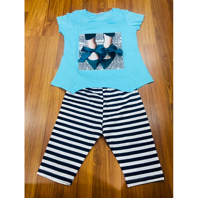 [Sale hàng lỗi ố] Set bộ bé gái C7501 A788 áo đính nơ họa tiết – đồ trẻ em sale, size 8–10Y (24–32kg)