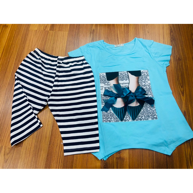 [Sale hàng lỗi ố] Set bộ bé gái C7501 A788 áo đính nơ họa tiết – đồ trẻ em sale, size 8–10Y (24–32kg)