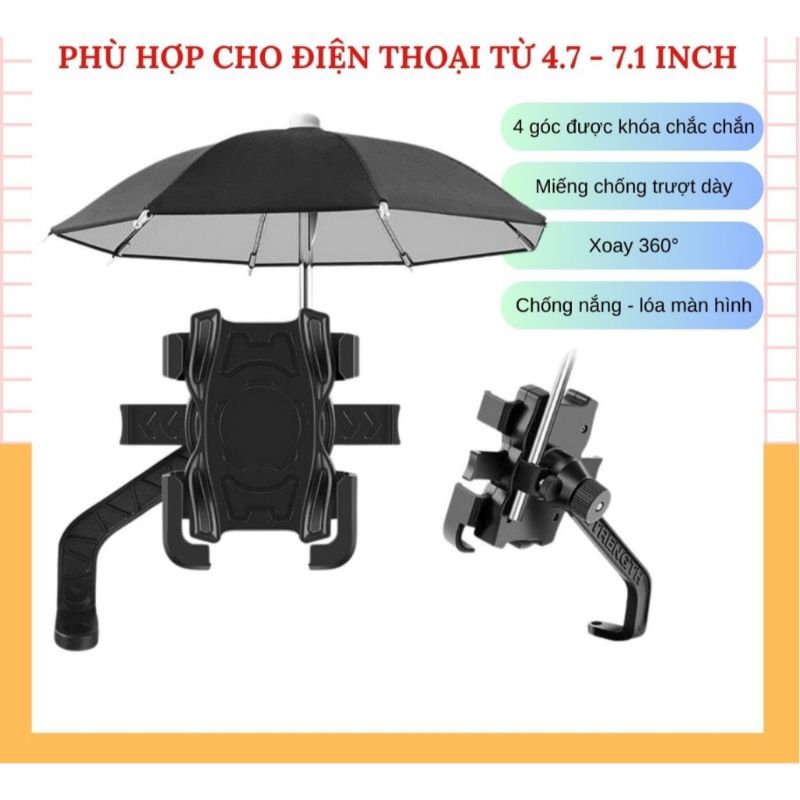 Kẹp điện thoại HT507 gắn xe máy có ô che tiện lợi,giá đỡ điện thoại bằng kim loại gắn xe máy có dù che nắng mưa cực chắc