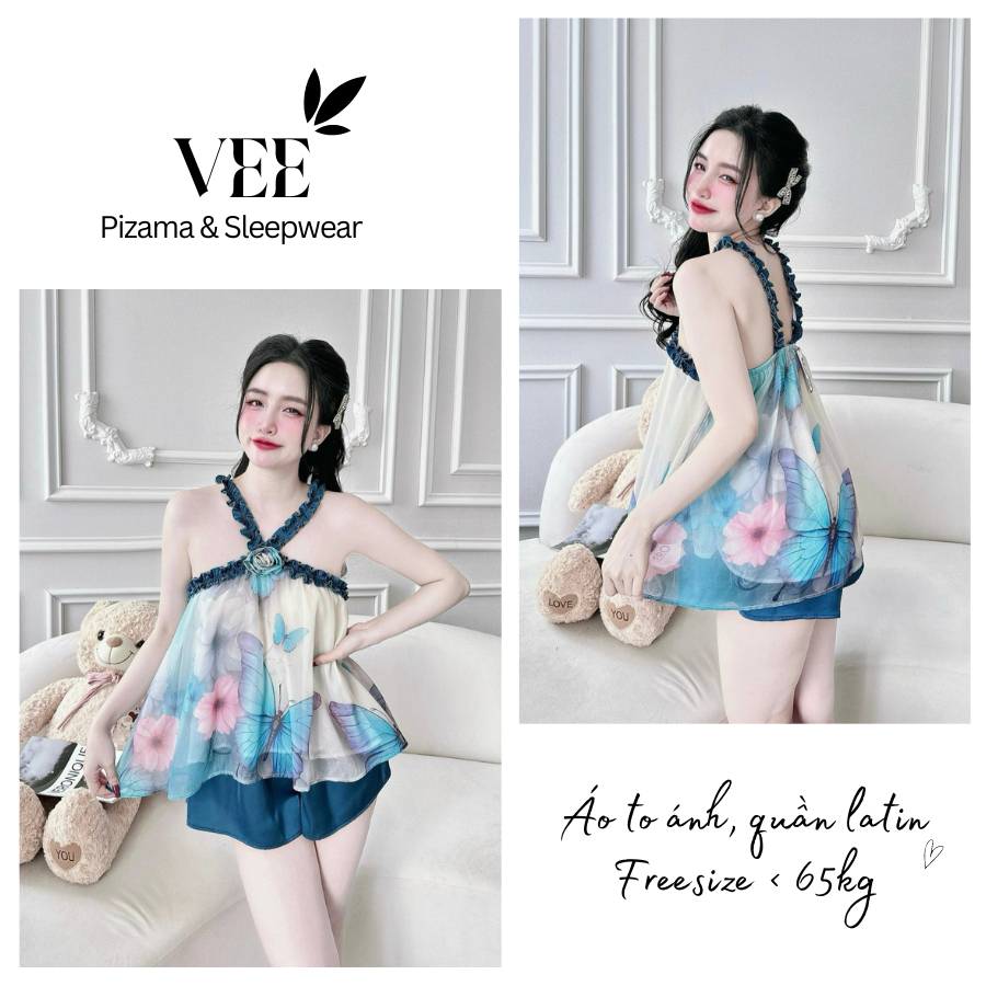 Đồ ngủ nữ sexy VEE đồ bộ mặc nhà yếm ngủ lụa thiết kế dễ thương chất liệu cao cấp.