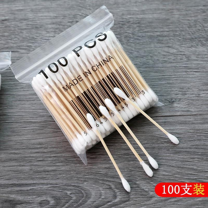 100 Bông ngoáy tai, Tăm bông ngoáy ráy tai thân gỗ khử trùng 2 đầu thân ...