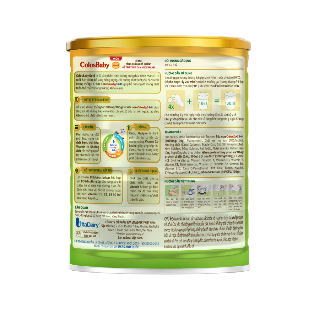 Ảnh Sữa non ColosBaby Gold 1+ 800g (Mới), sữa bột giúp tăng cường đề kháng, tăng cân khỏe mạnh - VitaDairy 2